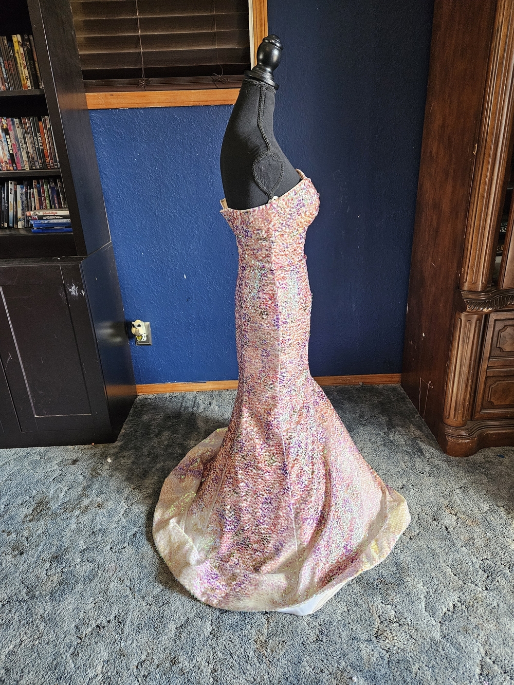 Jovani Strapless Sequin Mermaid Gown in Multicolor Pastels size 0 - Picture 5 of 14